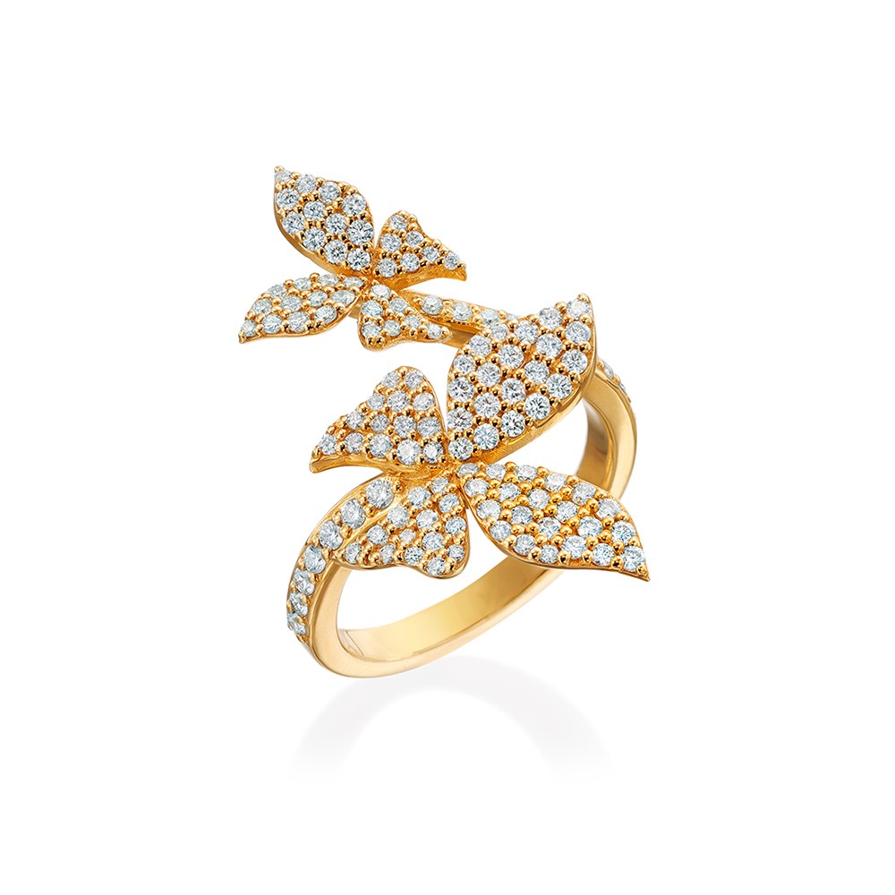 Yellow Gold Pavé Diamond Butterfly Ring