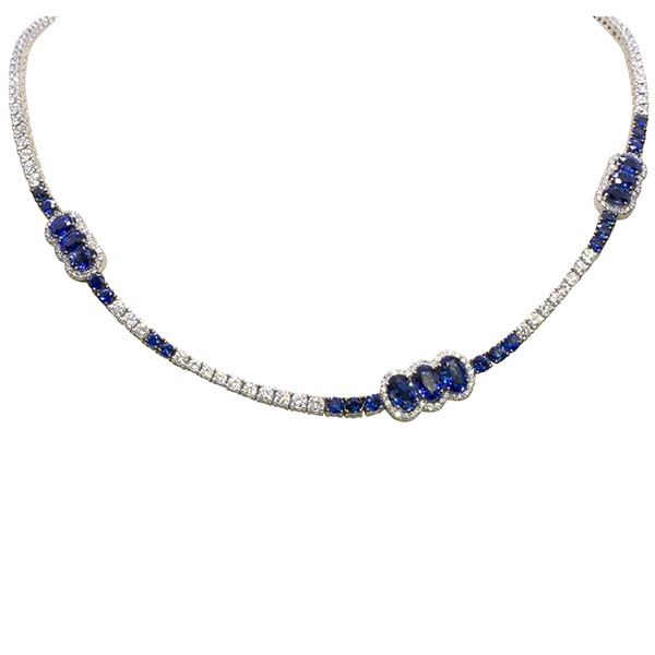 18K Emerald and Diamond Station Asymmetrical Necklace
