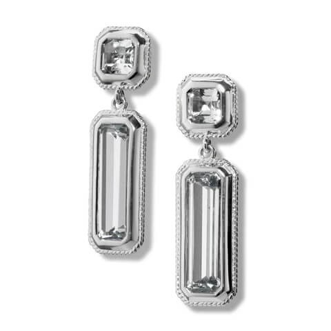 Silver Rock Crystal Oblong Earrings