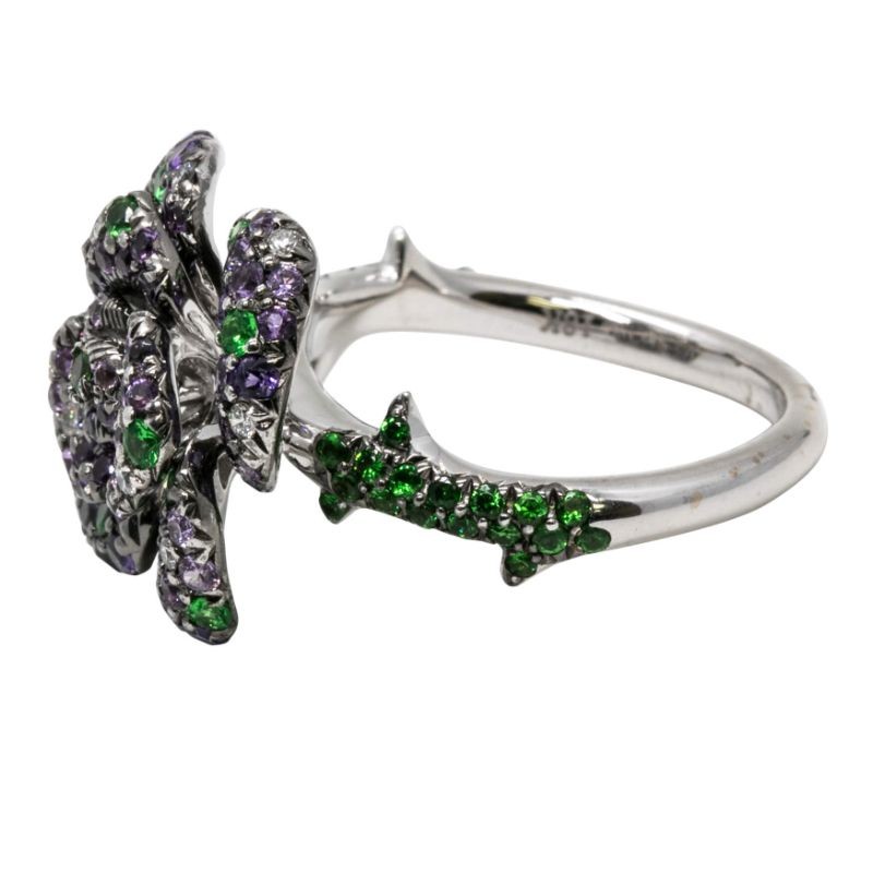 18K Purple Sapphire, Tsavorite and Diamond Rose Ring
