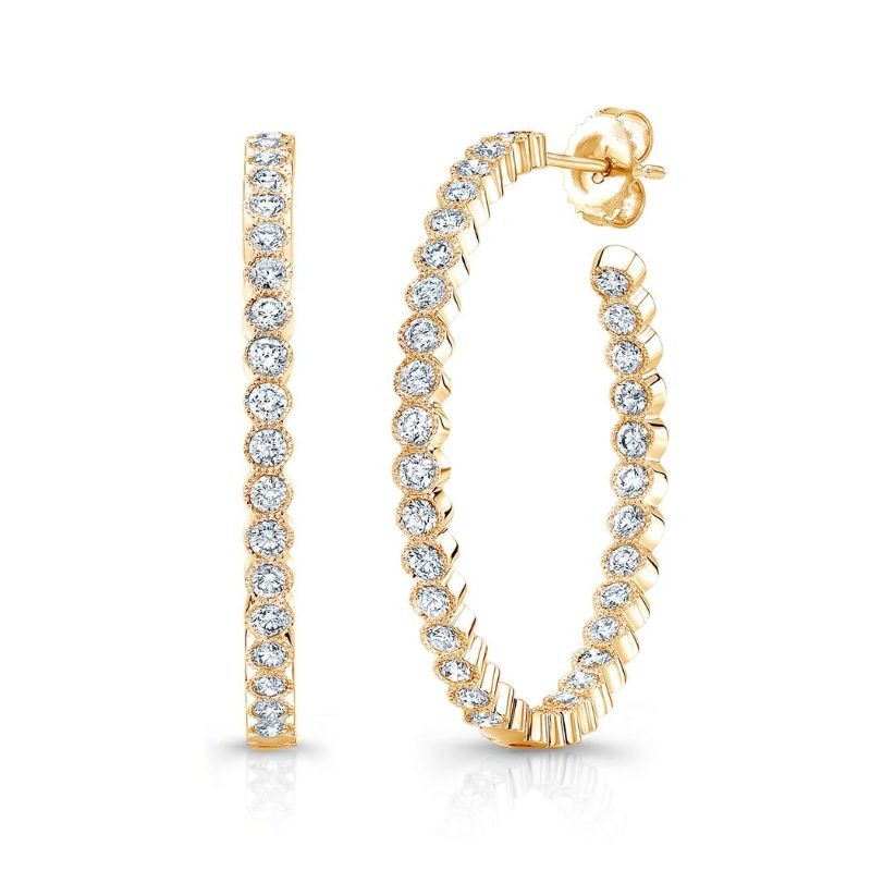 18K Beaded Diamond Hoop Earrings