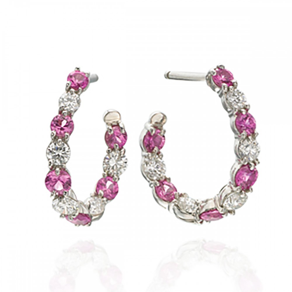 Gumuchian Pink Sapphire and Diamond Hoop Earrings