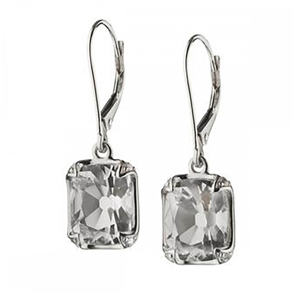 Sterling Silver Cushion Rock Crystal Earrings
