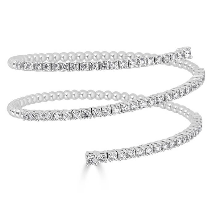 18K 2 Row Diamond Spiral Coil Bracelet