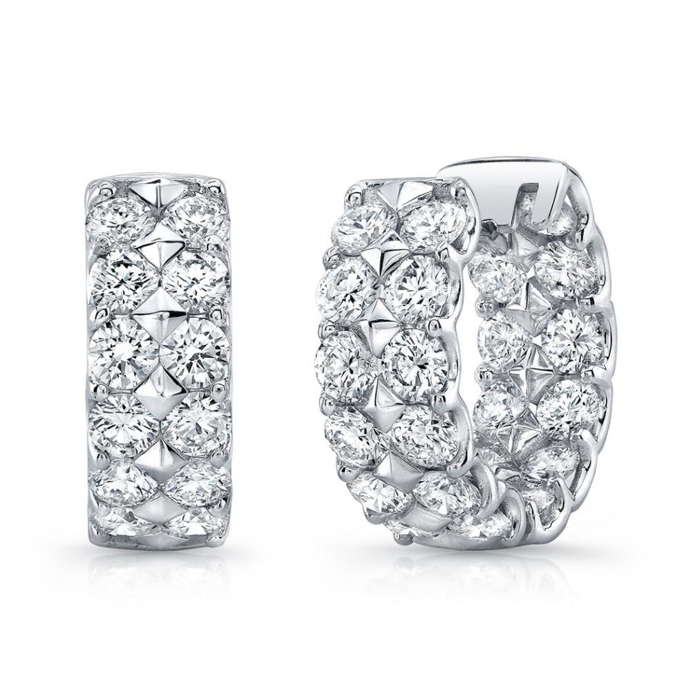 18K White Gold Diamond Huggie Earrings