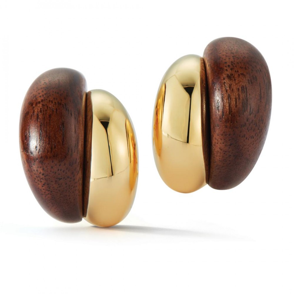 Seaman Schepps Carved Walnut Wood Earrings