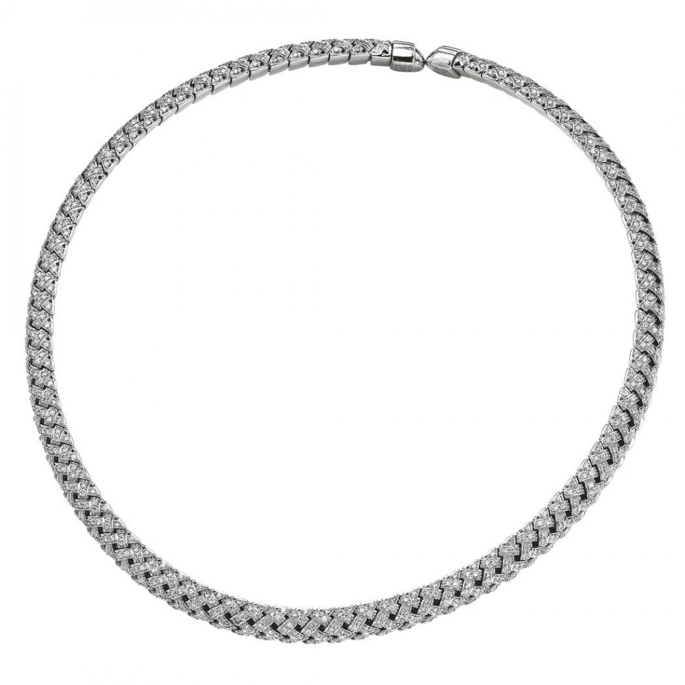 Jean Vitau 18K Diamond Basket Weave Necklace