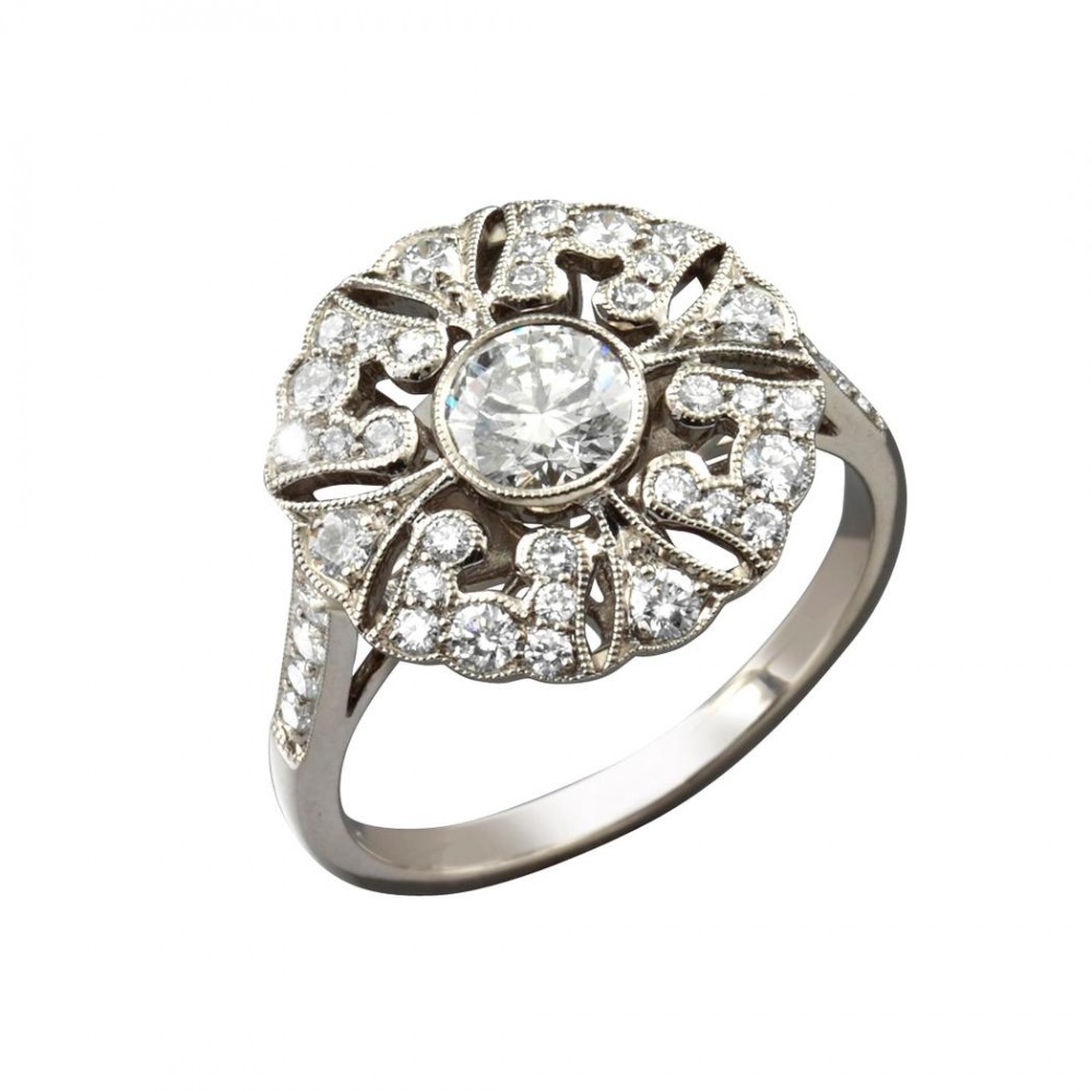 18K White Gold Vintage Inspired Diamond Ring