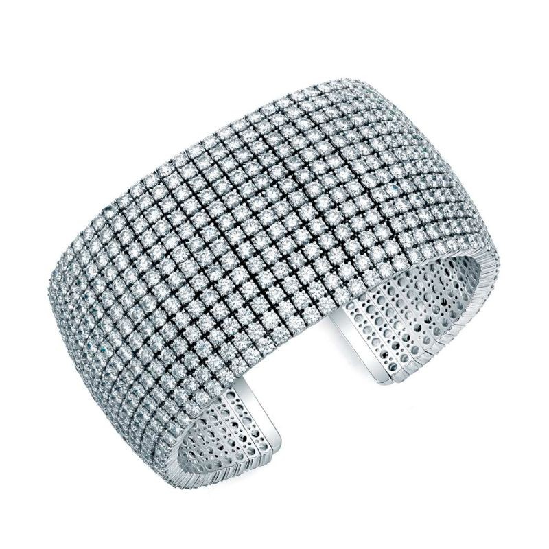 18K White Gold Five-Row Diamond Cuff Bracelets