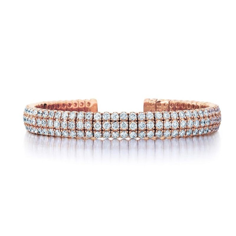 18K Gold Three-Row Diamond Cuff Bracelet