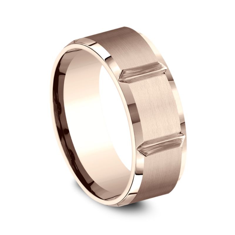 Comfort-Fit Design Wedding Ring, Carved 8mm
