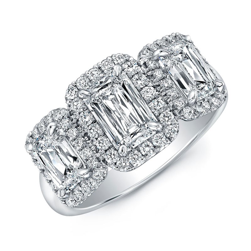 Platinum 3 Stone Emerald Cut Engagement Ring