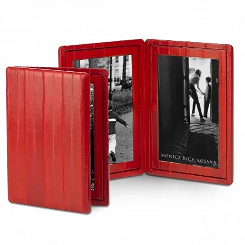 Red Eel Leather Folding Photo Frame Case