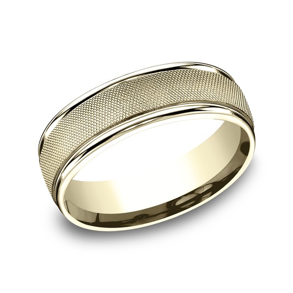 Comfort-Fit Design Wedding Ring, Florentine Finish