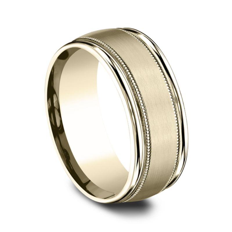 Comfort-Fit Design Wedding Ring, Milgrain 8mm