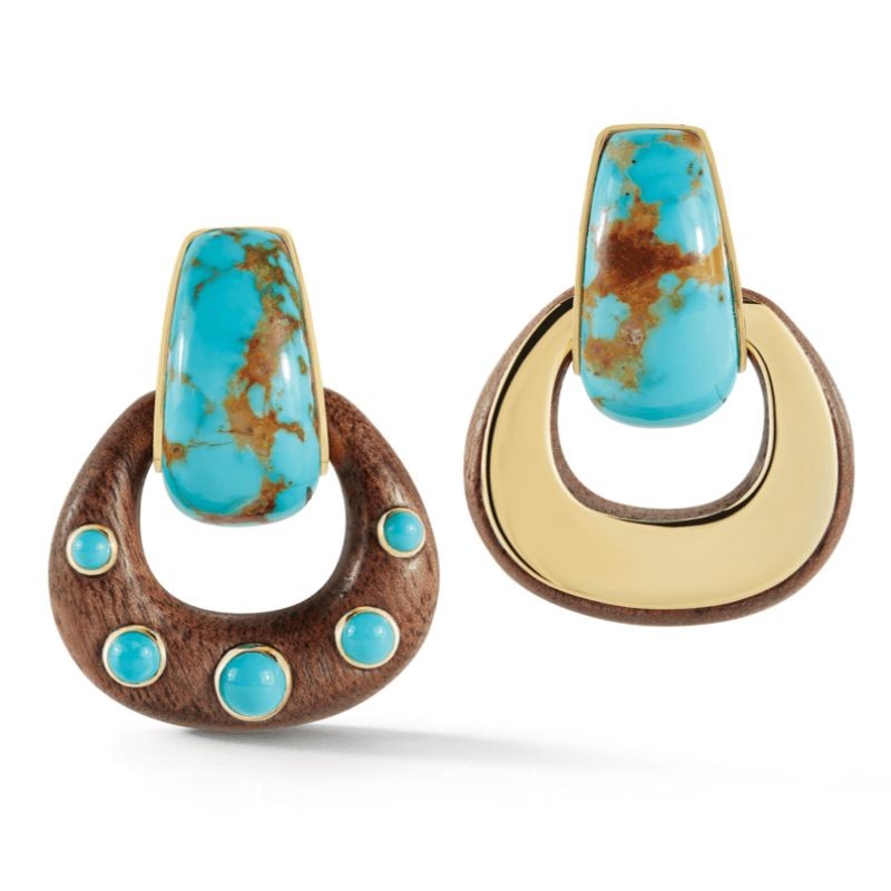 Seaman Schepps 18K Madison Turquoise and Wood Buckle Earrings