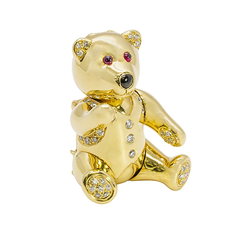 18K Diamond, Ruby & Onyx Teddy Bear Brooch & Pendant - 230-104