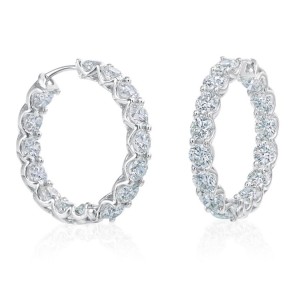 18K Lattice Design Diamond Hoop Earrings