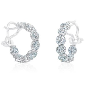 18K Lattice Design Diamond Hoop Earrings