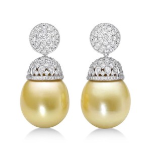 Golden Pearl and Diamond Drop Earrings
