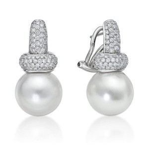 South Sea Pearl and Pavé Diamond Earrings