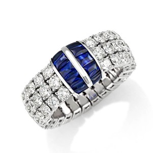 Picchiotti Xpandable™ Blue Sapphire & 3-Row Diamond Ring