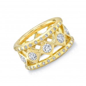 18K Yellow Gold Ring with Diamond Accents