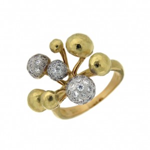 18K Hammered Gold and Diamond Ring