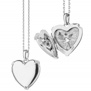 Silver Heart Locket with White Sapphires