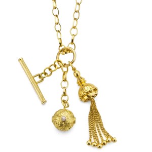 Tassel, Toggle & Engraved Ball Charm Necklace