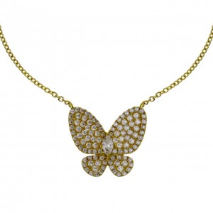 18K pave Diamond Butterfly Pendant on Cable Chain