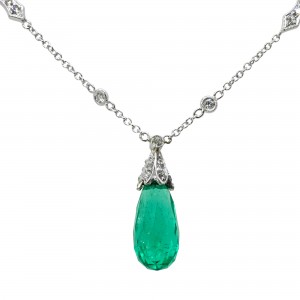 18K Emerald Briolette and Diamond Necklace