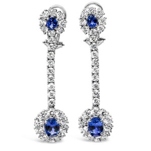 18K Oval Blue Sapphire & Diamond dangle earrings