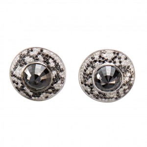 18K Black and White Diamond Button Earrings
