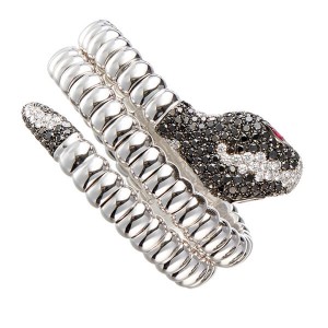 18K Black & White Diamond Snake Coil Bracelet