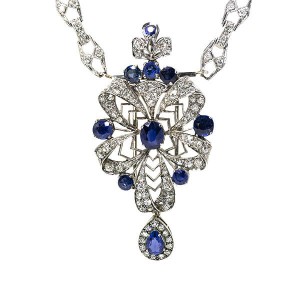 14K Sapphire & Diamond Brooch & Necklace