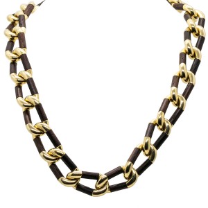 18K Yellow Gold Wood Link Necklace