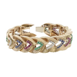 14K Diamond, Emerald, Ruby and Sapphire Bracelet