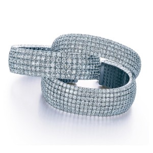 18K White Gold Five-Row Diamond Cuff Bracelets