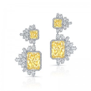 Fancy Yellow and White Diamond Dangle Earrings