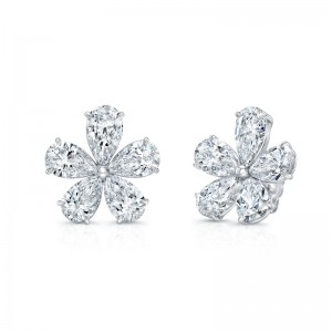 Platinum Diamond Flower Stud Earrings