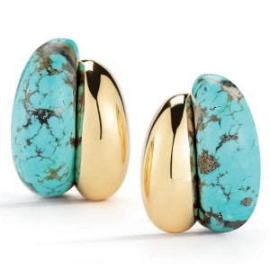 Seaman Schepps Carved Turquoise & Gold Earrings
