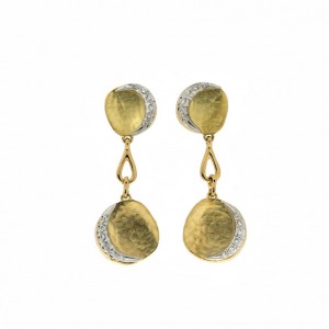 18K Yellow and White Gold Hammered Earrings