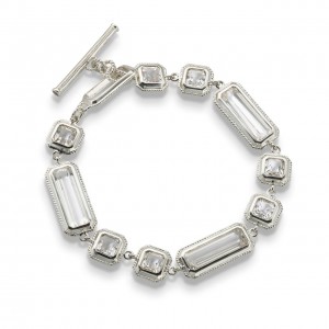 Single Row Rock Crystal Sterling Silver Bracelet