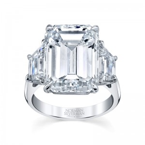 Platinum 3 Stone Emerald Cut Engagement Ring