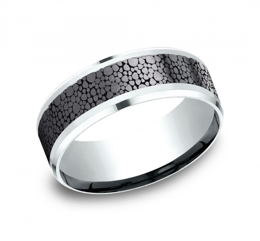 18K White Gold & Micro-Pebble Tantalum Wedding Band