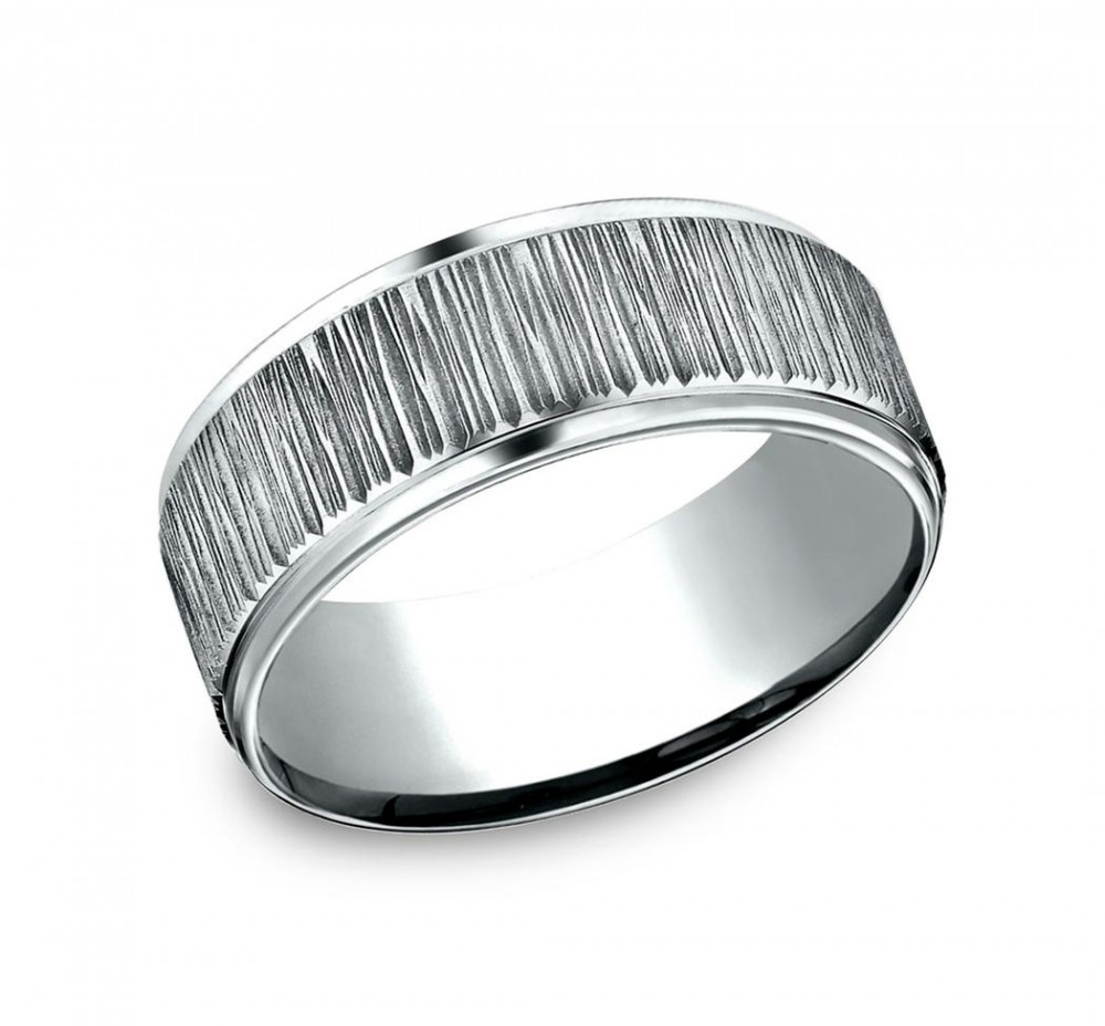 18K White Gold Vertical Micro-Bark Wedding Band