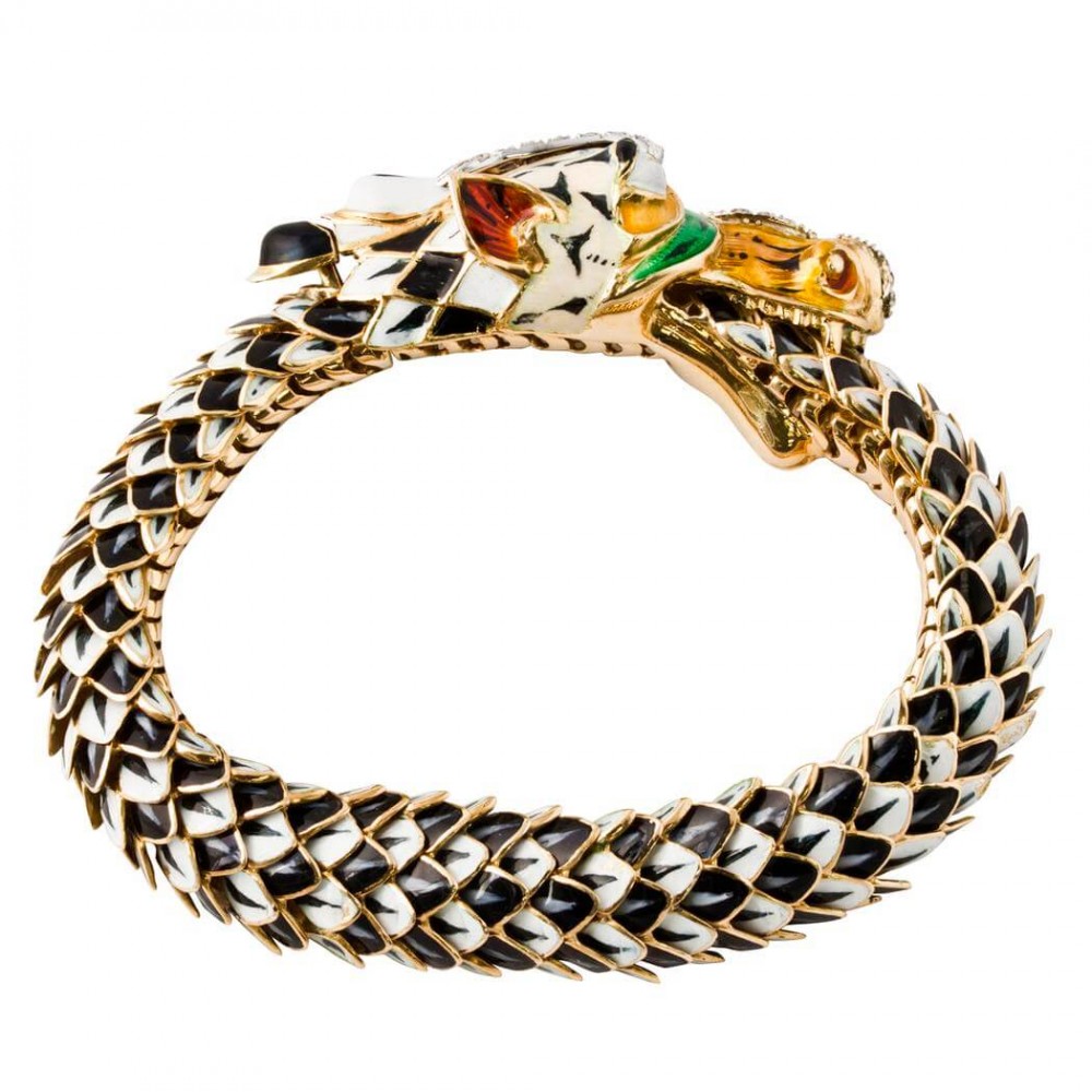Estate Yellow Gold Enamel Dragon Bracelet