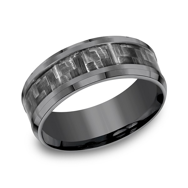 Tantalum Comfort-fit Design Wedding Band, Carbon Fiber Center