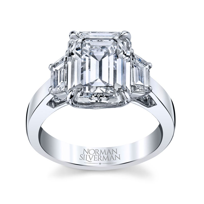 Platinum 3 Stone Emerald Cut Engagement Ring